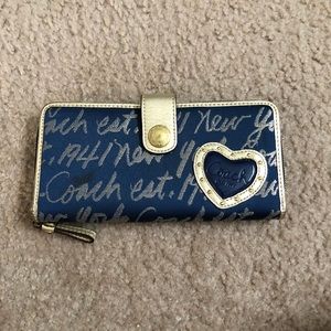 Coach Navy & Gold Signature Script Lurex Wallet